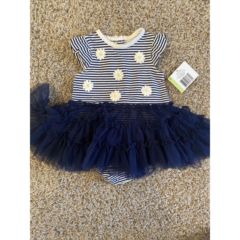 NEW Little Me Baby Girl Popover Navy Daisy Dress w/Tutu Size 3mo